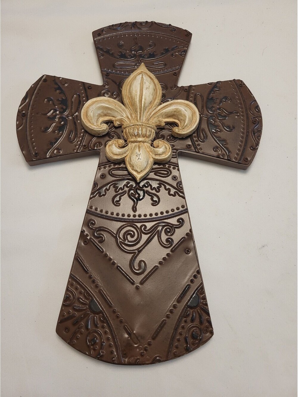 Decorative Fleur de Lis Wall Cross 14.5x10"